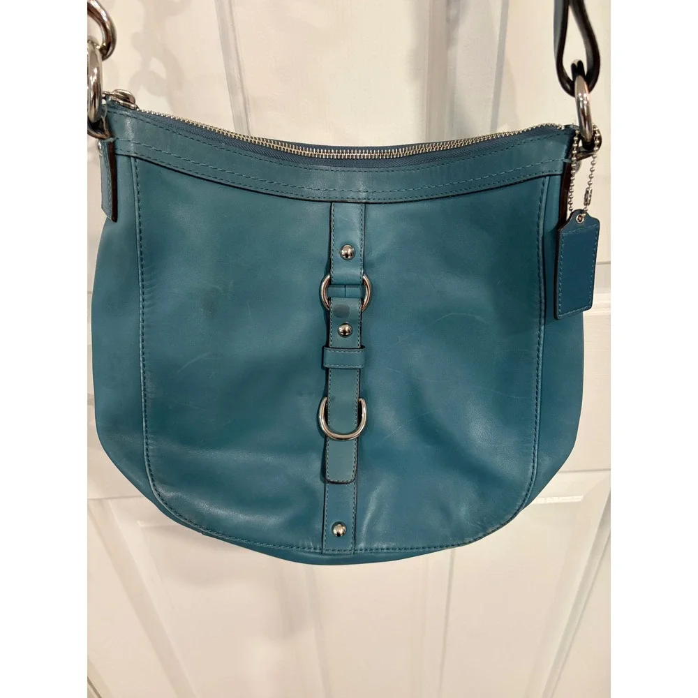 Coach Turquoise Chelsea Leather Buckle Convertible Shoulder Crossbody Hobo Bag